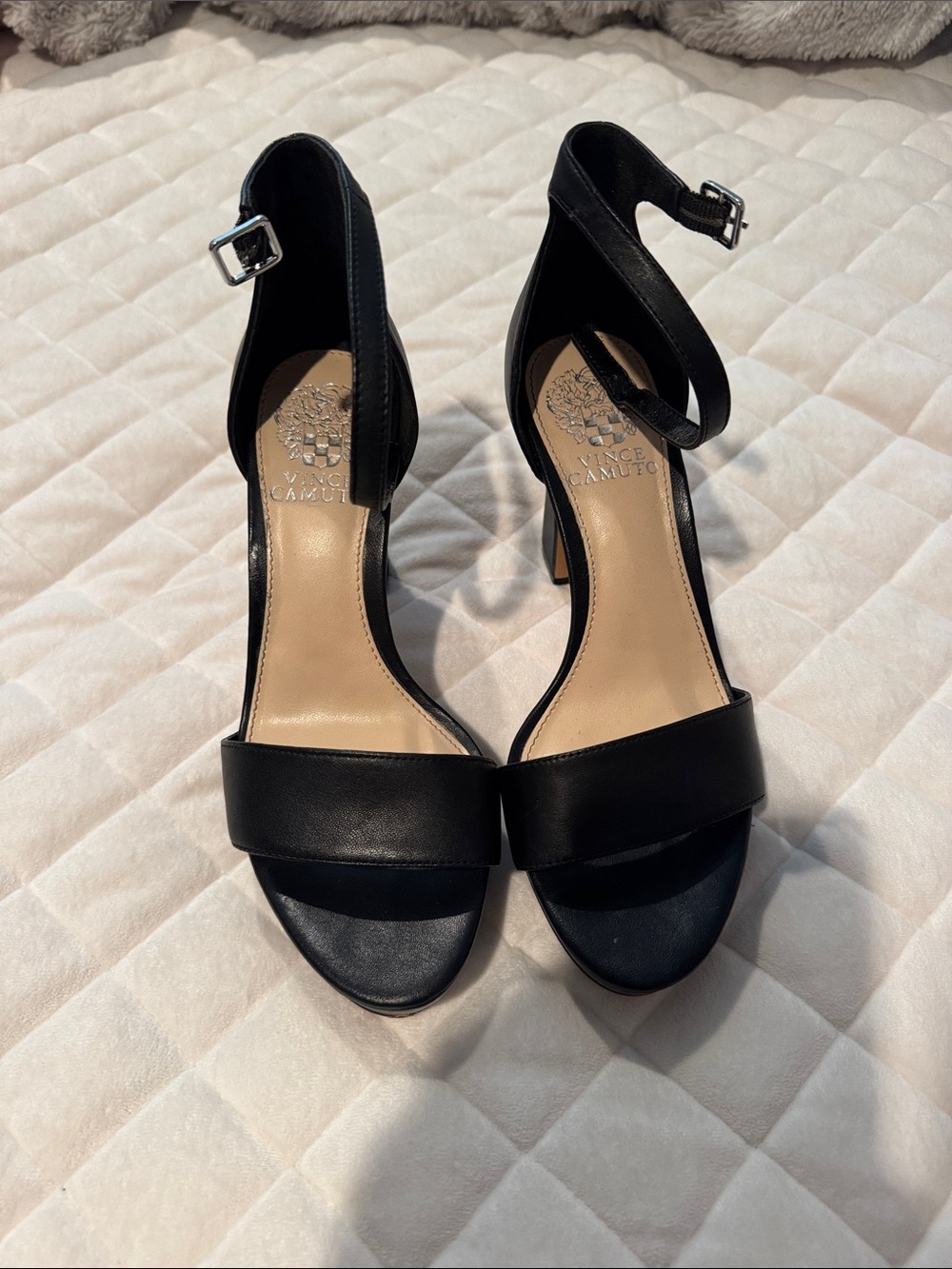 Vince Camuto Black Leather Ankle-Strap Heels